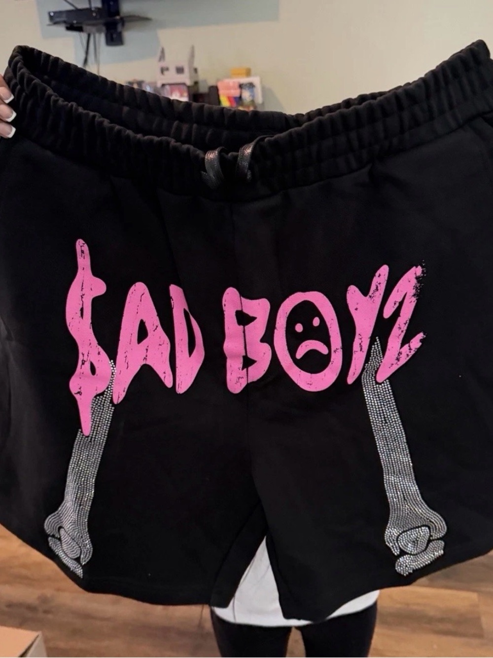 Black Athletic Shorts with Pink 'SAD BOYZ' Graphic